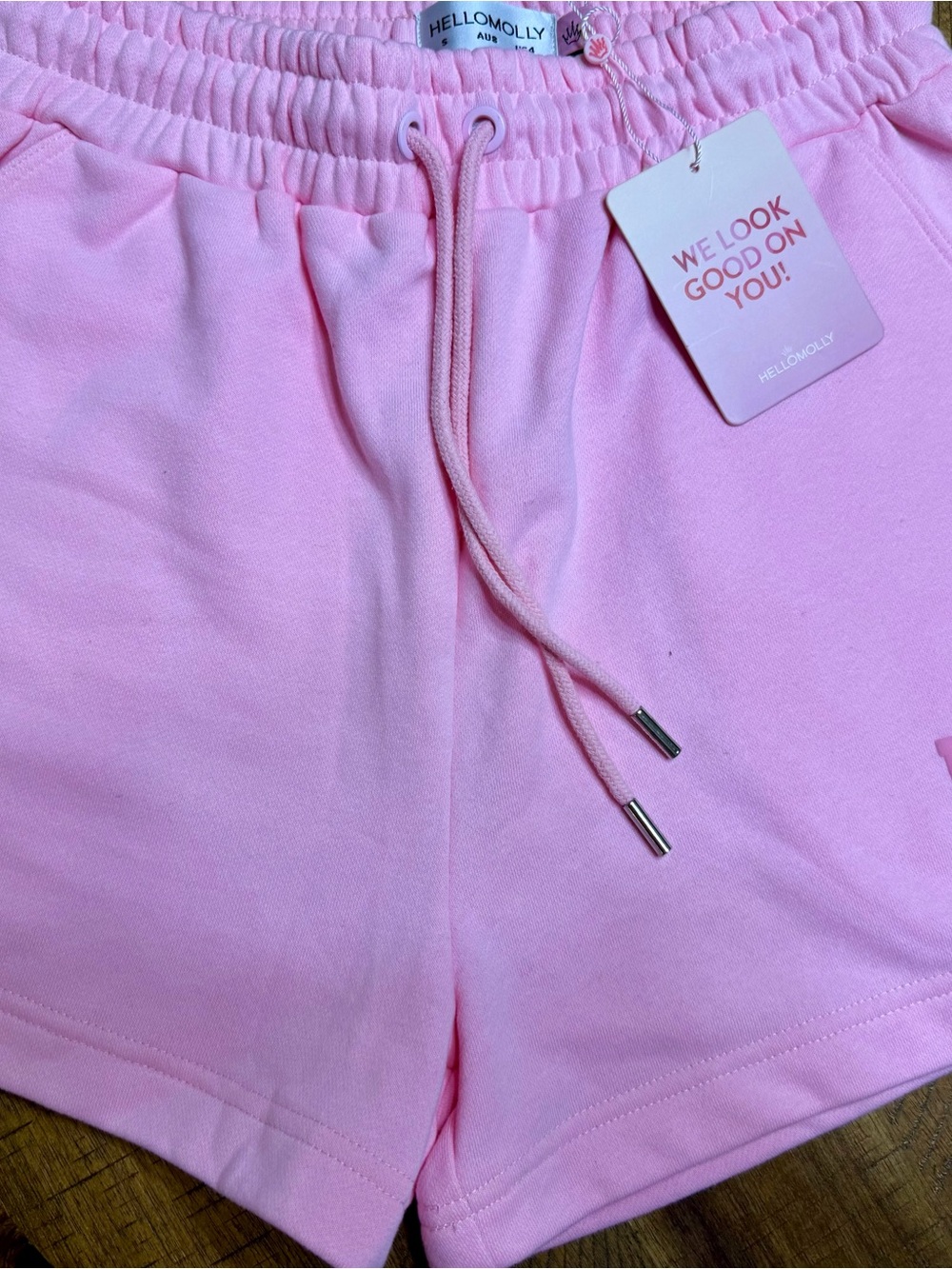 Hello Molly Light Pink Womens Drawstring Athletic Shorts